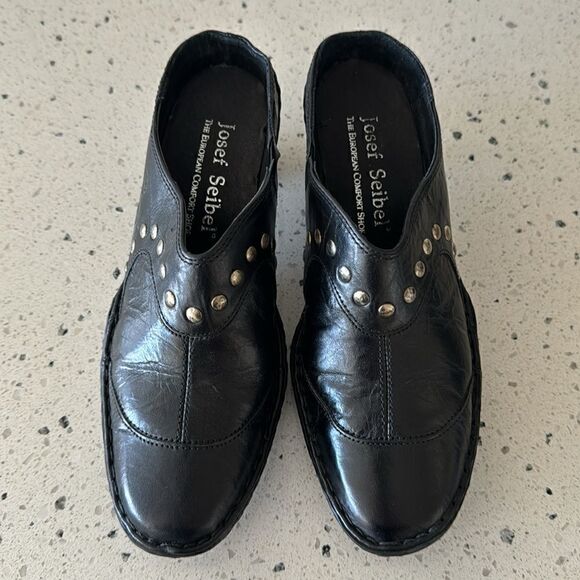 Josef Seibel Women’s Black Leather Western Studs Heels Slip On Mule Clog Size 36 - Picture 2 of 13